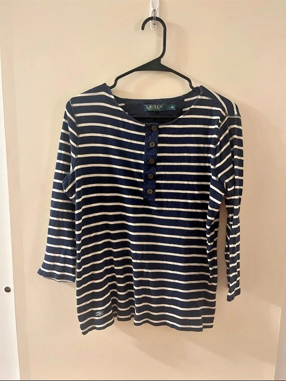 Lauren Ralph Lauren Striped Long Sleeve Top in Blue & White Size Large